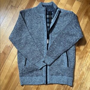 Men's Full-Zip Heather Gray Knit Sweater Jacket